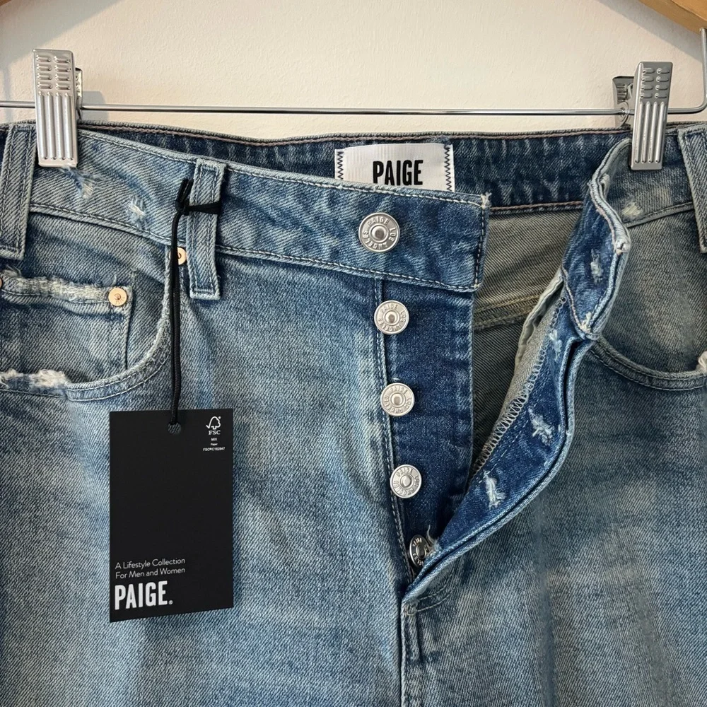 NWT PAIGE Alexis High Rise Barrel Leg Cats Meow Distressed Medium Wash Jeans - Picture 7 of 16